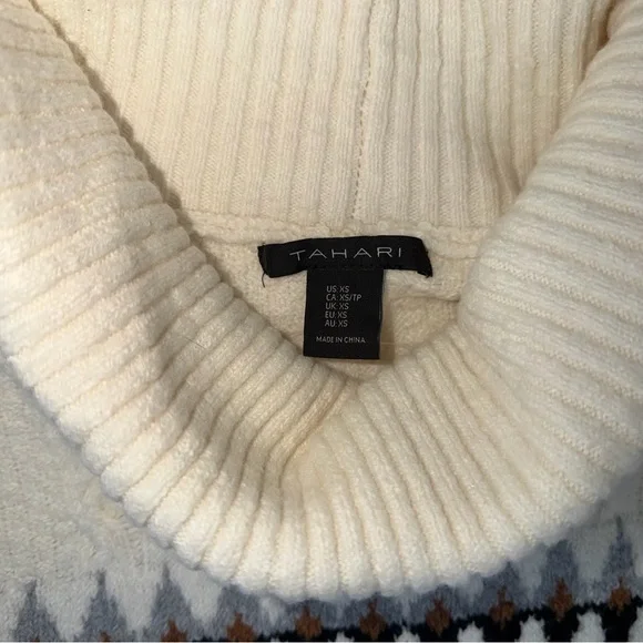 Tahari Fair Isle Turtleneck Sweater Ivory Knit XS Cozy Winter Oversized - Picture 5 of 9